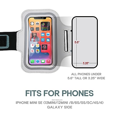 Small Cell Phone Armband for iPhone Mini SE/13 Mini/12 Mini/8/6S/5S/5C/4S/4 Galaxy S10e Water Resistant Cellphone Sport Armband Running Adjustable Elastic Strap Key Pocket for Gym Exercise