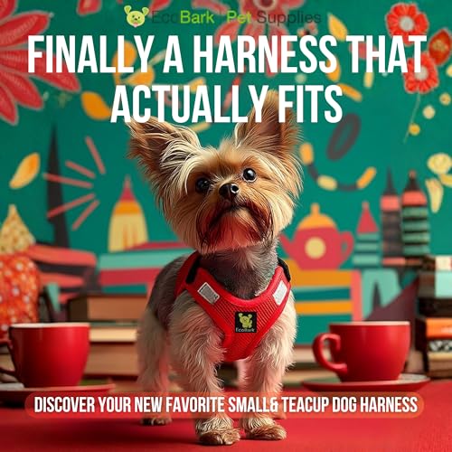 EcoBark Teacup Dog Harness for Tiny Dogs, Red, XXXS, Step in Mesh Vest - color: Red, size: XXXS- 2 to 3 lbs- Chest up to 10 in (Pack of 1)
