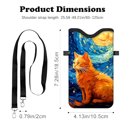 Men Women Phone Sleeve Pouch Case Bag with Crossbody Strap/Neck Lanyard for iPhone 17/16/15 Pro Max, Air, 16/15 Plus, 16e, Inches Gray - color: Cat