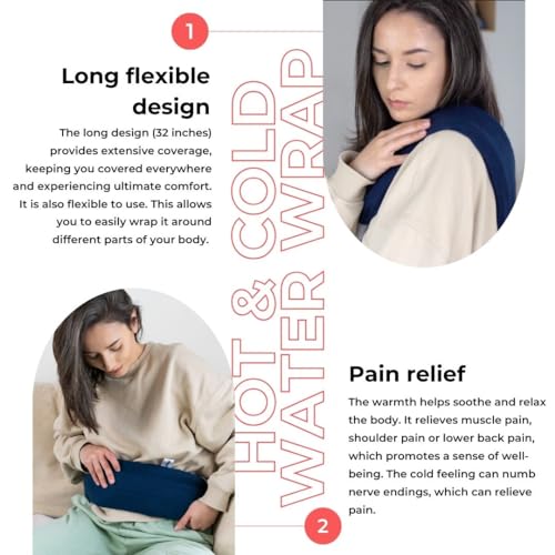 Ribcap Hot and Cold Water Wraps for Pain Relief | Navy Blue | Hot Water Bottle with Cover | Extensive Coverage | Hands Free Strap | Leak Proof - color: Navy Blue