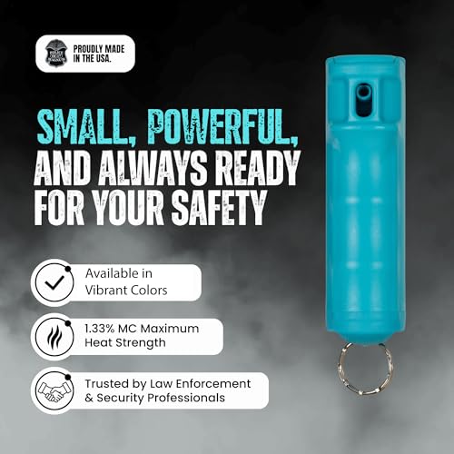 Police Magnum Keychain Pepper Spray Flip Top Safety 2 Pack 1/2oz - Maximum Heat Strength OC with Dye - Tactical Small Compact Case Holder - for Women & Men's Self Defense - Made in The USA - color: TEAL