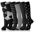 6 Pairs Compression Socks for Women Men - color: Black White Geometric