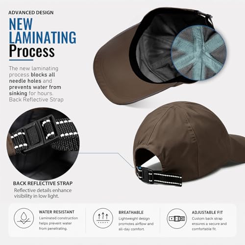 Waterproof Baseball Cap Running Hat Mens Womens Rain Hat Quick Dry Golf Hat with Sweatband Outdoor Breathable Sports Cap - color: Coffee