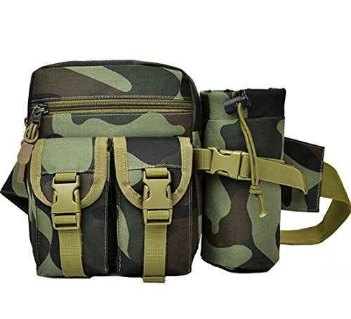 Hiking Waist Fanny Pack With Water Bottle Holder Running Waist Hip Belt Bag Motorcycle Bike Pouch Shoulder Bag - color: Army Green Camouflage