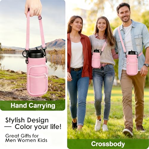40oz Neoprene Water Bottle Sling with Phone Pocket, Crossbody - color: Flower Green, size: 32oz Short
