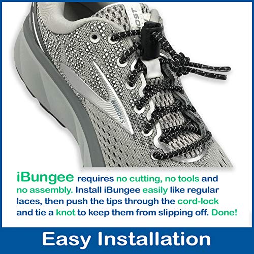 IBUNGEE LACES (Elastic No Tie Shoelaces (Made in the USA) - color: Black Reflective, size: 22-inch