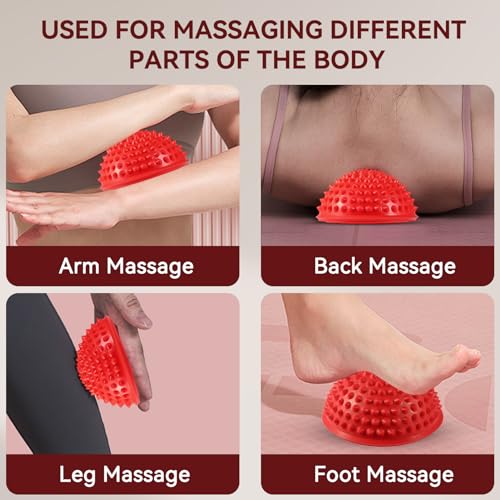 Agatige Foot Massage Ball, Half Round PVC Spiky Foot Wakers Balance Therapy Dome Trigger Point Ball Feet Massage Roller for Yoga Fitness Exercise Gym Massager (Red) - color: Red