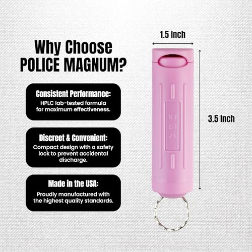 Police Magnum Keychain Pepper Spray Flip Top Safety 2 Pack 1/2oz - Maximum Heat Strength OC with Dye - Tactical Small Compact Case Holder - for Women & Men's Self Defense - Made in The USA - color: SOFT PINK