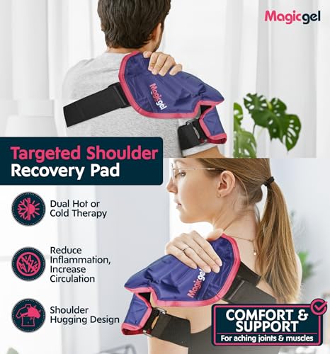 Magic Gel Ice Pack | Reusable, Flexible & Long Lasting for Rotator Cuff Injuries, Bursitis and Swelling | Hot or Cold Therapy Compression Wrap for Left or Right Shoulder