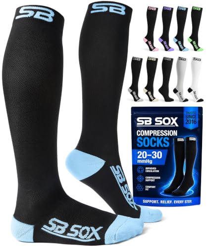 SB SOX Compression Socks for Men & Women (20-30mmHg) - color: Black/Blue, size: Small