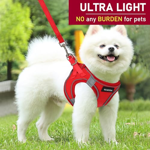 GAMUDA Small Pet Harness Collar and Leash Set, Step in No Chock No Pull Linen Fabric Soft Mesh Dog Vest Harnesses Reflective for Dogs Puppy Cats Kitten Rabbit (Red, S) - color: Red, size: Small