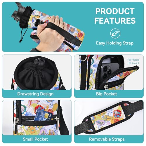 AUPET Water Bottle Sling Bag Sleeve Holder Carrier 25/32/40/64 oz,Insulated Crossbody Water Bottle Case Cover with Strap and Pockets for Men/Women Walking Hiking - color: Zodiac Fantasy, size: 25oz