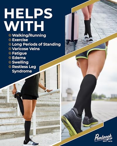 Pembrook 3 Pairs Compression Socks 20-30 mmHg - Compression Socks for Women and Men | Running, Athletic, Travel, Nurses - color: Black With Copper - 3 Pairs, size: X-Large