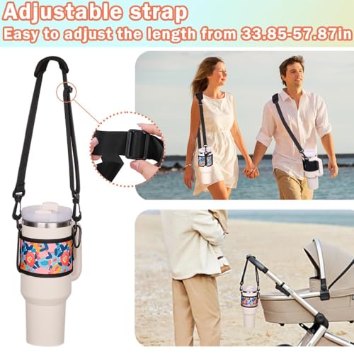 LUCKINEE Tumbler Holder with Strap Stanley Cup Holder Water Bottle Strap - color: Flower print