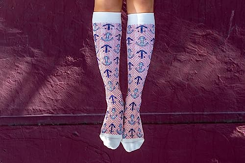 Living Royal Compression Socks - Graduated Compression 15-20mmHg, Padded Cushion Bottom Fun Socks, Moisture-Wicking - color: Anchor