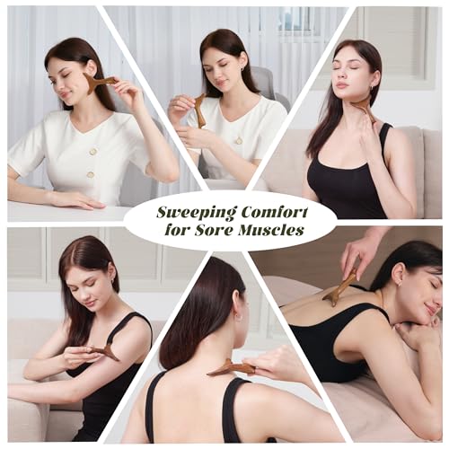 Wooden Gua Sha Tool Set for Face & Targeted Body Massage –Trigger Point Massage, Multi-Angle Manual Acupressure Tools with Gift-Ready Box for Self-Care & Relaxation - size: moderate size