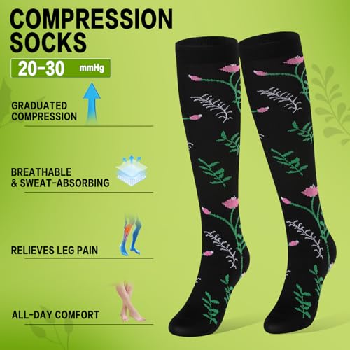 6 Pairs 20-30 mmHg Knee High Compression Socks, Unisex, Running, Travel - color: White, size: Large-X-Large