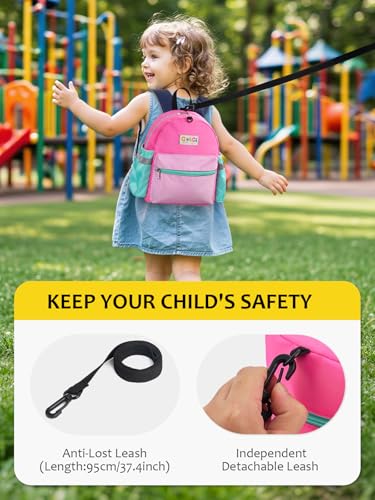 Toddler Backpack with Leash for Boys Girls Kids Kindergarten Nursery, 11” Baby Leash Backpack with Reflective, Toddler Bookbag with Anti-Lost Harness for Walking, Light Pink - color: 1-light Pink