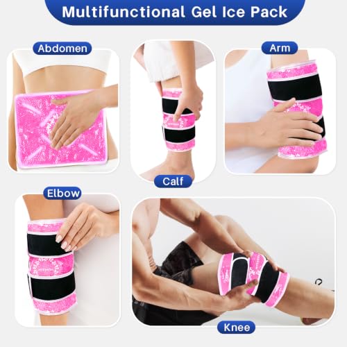 Knee Ice Pack Wrap for Pain Relief, Reusable Gel Cold Compress Therapy Pink - color: Pink-1 Pack