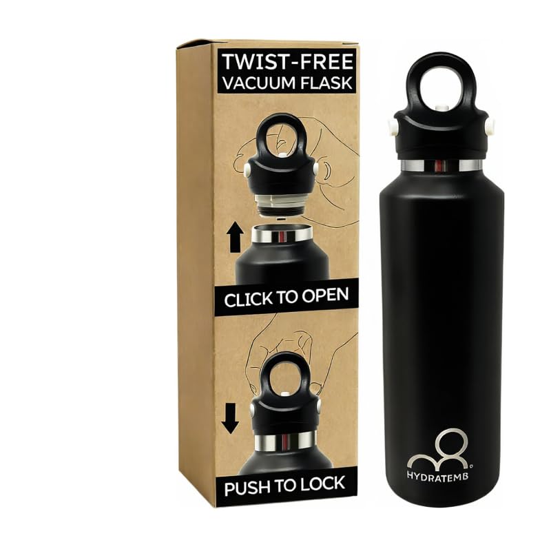 20 oz Insulated Water Bottle: Twist-free Vacuum Stainless Steel thermal flask with Leakproof Lid - Sweat-Proof & 36Hr Ice Retention - Anti-Scratch Coating Fit for Travel Gym Hiking - color: Black