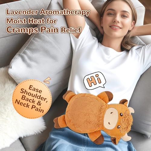 Microwave Heating Pad for Pain Relief, 16" x 11" Microwavable Heating Pads for Cramps, Back Pain, Neck Shoulder, Muscles, Knee, Joints, Natural Heat Pack Moist Heat, Highland Cow with Round Eyes - size: Highland Cow-3