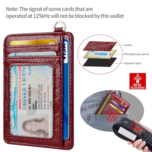 Slim Minimalist Front Pocket Wallet, RFID Blocking Credit Card Holder Wallet with Integrated D-Shackle for Men Women - color: Glossy Burgundy