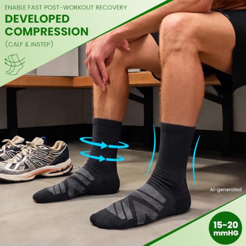 IRAMY Compression Ankle Support Crew Socks Men Women Wicking Plantar Fasciitis Relief Running Hiking Socks 3 Pairs - color: Black-6 Packs, size: Small