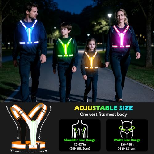 Led Light Up Running Vest Reflective Vest for runners night walking, Rechargeable Reflective Running Vest High Visibility - color: Orange