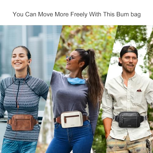 LATMAP 3L TRIPLE ZIP Fanny Packs Belt Bag For Women Men Crossbody Waist Pack Sling Chest Bum Travel Bag Purse Faux Leather Fashion Cute Tan - color: Tan