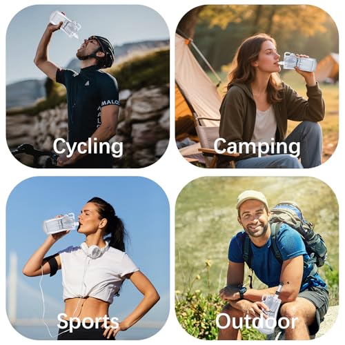 2 Pack Collapsible Water Bottles, 1L Hiking Water Flasks (2L Total) - 33oz BPA-Free Reusable Drink Bags With Carabiners and Handles, Squeeze Water through a Filter or Use as Water Bottles