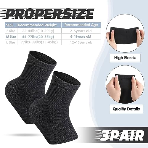 Tarpop 3 Pair Girls Ankle Brace Compression Sleeves, Black, Large - color: Black, size: Large