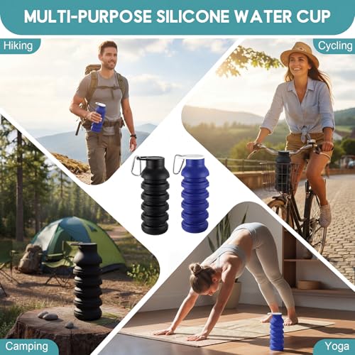 LemonRoad 2 Pcs 20 oz Collapsible Water Bottles, Black, Navy Blue - color: Black,Navy Blue