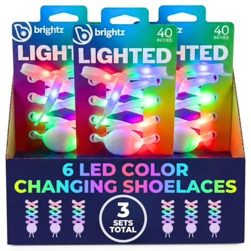 Brightz LED Light Up Shoelaces, Color Changing, 3 Pairs