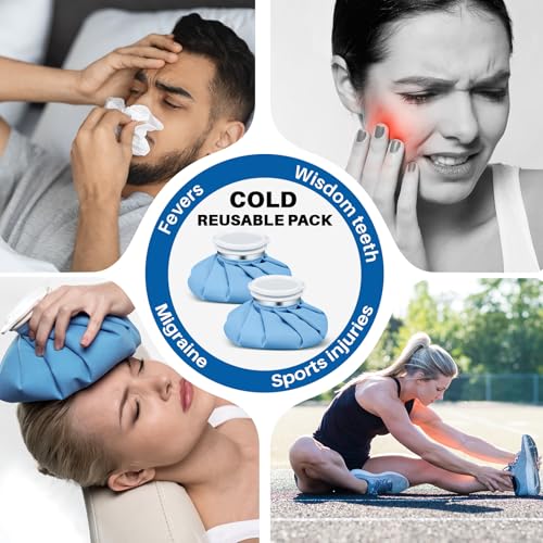 Honoson Reusable Ice Bags for Injuries 2 Pack, 6” Hot & Cold Ice Packs, Leak Proof Cold Compress for Pain Relief, Swelling, Sprains, Headache, Fever & Summer Cooling Relief, Toothache(Blue) - color: Blue