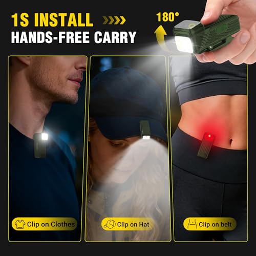 Clip-On Flashlight, Rechargeable Running Light with Rotating Head, 500LM - color: Olive