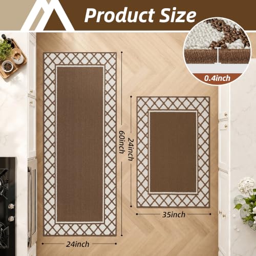 COSY HOMEER Washable Kitchen Rugs Sets of 2 Non-Slip Kitchen Mats,Browm - color: Brown, size: 24"x35" + 24"x60"