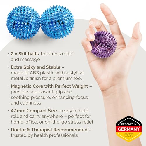 2X Spiky DBT Skill Balls | Magnetic Stress Relief Balls | Spiky Massage Balls for Relaxation, Tension Release, Focus & Mobility (Light Blue, 2 inches) - color: Light Blue, size: 2 inches