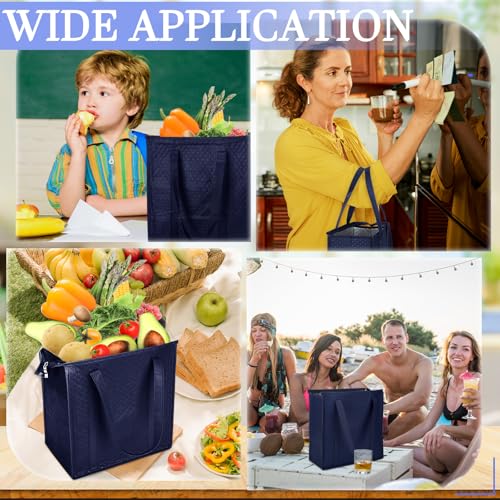 10 Pack Large 18L Insulated Grocery Bag Bulk Zippered, Navy Blue - color: Navy Blue