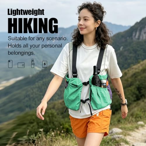 Lightweight Hiking Vest Bag, Multi‑Pocket Adjustable Running Chest Pack, Utility Outdoor Vest Pouch for Women, Men & Kids - color: Blue