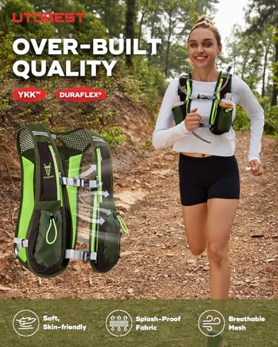 UTOBEST Running Vest Lightweight Hydration Vest Pack 5L UTR104 - color: Green Vest 5L with 2 x Soft Flask