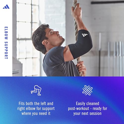 adidas Elbow Support Sleeve - Seamless and Smooth Elbow Support for Training, Competitions, and General Fitness - Ergonomic Design, Nylon Trim - Durable & Breathable - Black (Red Logo), Small - size: Small, style: adidas Elbow Support