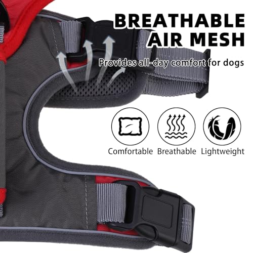 PUPTECK Escape Proof Dog Harness and Leash Set Upgraded No Pull Reflective Dog Vest with Lift Handle, Easy Control Pet Harness for Medium Large Dogs Training Walking Running - color: Red/Grey, size: Large
