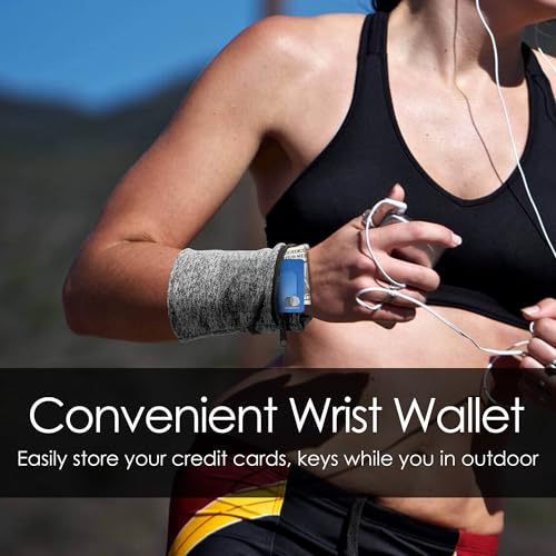 2 Pack Wrist Wallet Wristband with Zipper, 2 Pocket Wrist Pouch for Keys ID Cards Cash, Sports Sweatband for Running, Gym, Outdoor Activities
