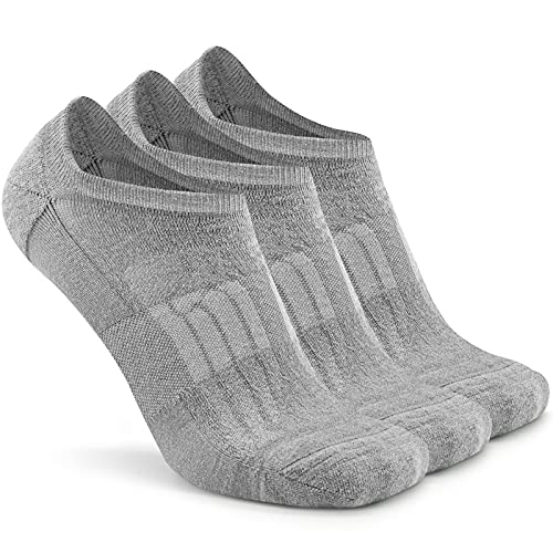 Busy Socks No Show Thin Merino Wool Blend Running Socks with Non-Slip Grips - color: 3 Pairs Grey, size: Small-Medium