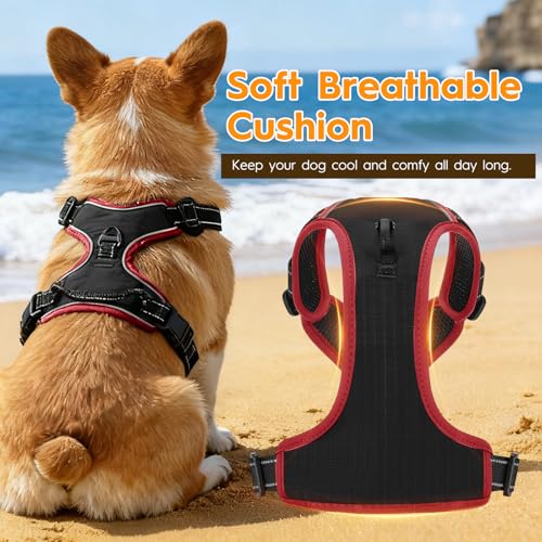 No Pull Dog Harness, No-Choke Soft Padded Reflective Dog Vest Harness with Front Clip & Top Handle, 2 Quick-Release Buckles, Adjustable for Small Medium Large Dogs - color: Black/Red, size: X-Small