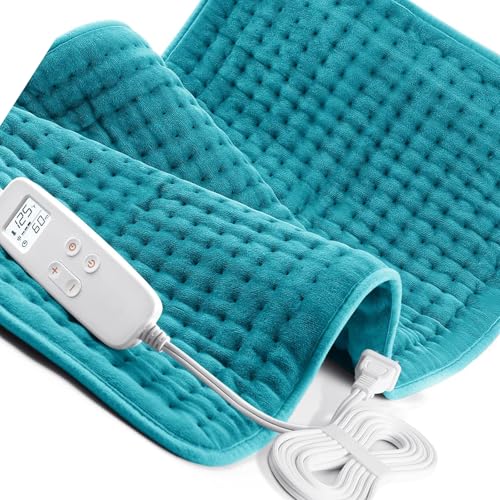 Electric Heating Pad for Back: VAAGHANM 33" x 17" Extra Large Heat Pad for Shoulder & Neck & Back - 6 Temperature Settings & Auto Shut-Off Timer - color: Blue