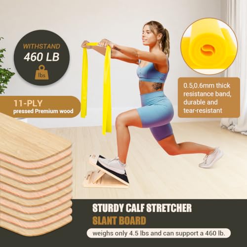 Calf Stretch Slant Board with Resistance Band, 460lb Portable Incline Board
