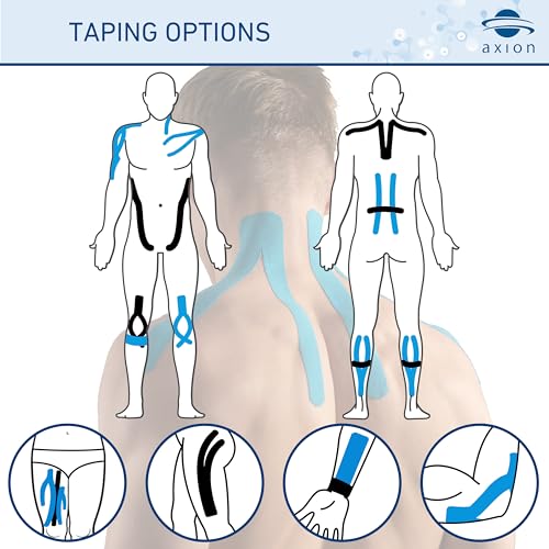 Kinesiology Tape Uncut | 2 Rolls of Athletic Sports Tape in Black and Blue | 16ft Length and 2'' Width per Roll | Waterproof • Skin-Friendly • Elastic | Ideal for Sports | axion - color: Black Blue