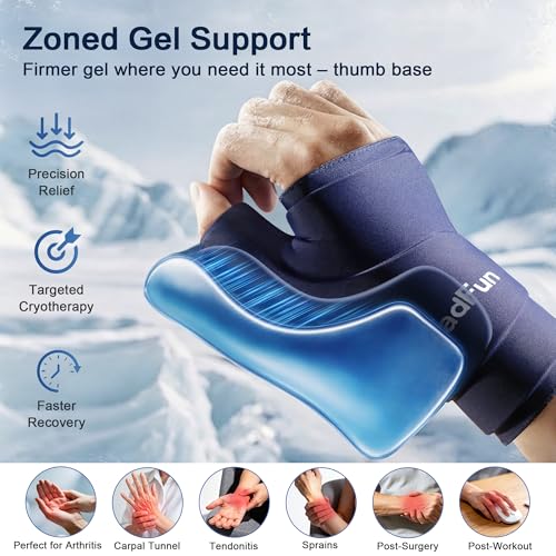 Wrist & Thumb Ice Pack Wrap- Upgraded Reusable Hot Cold Compress Hand Ice Pack for Carpal Tunnel Pain Relief, Tendonitis, Sports Injuries Swelling,Man&Woman, Size S/M,Blue - size: S/M-Pro Max