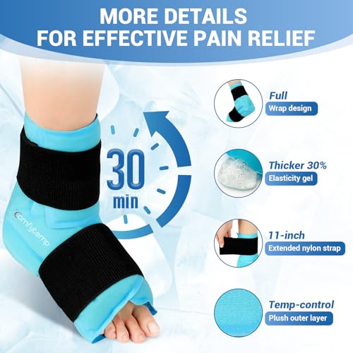Comfytemp Ankle Foot Ice Pack Wrap for Plantar Fasciitis Relief, Heel Pain - color: Blue 70, size: Large